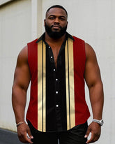 Men's Plus Size Black & Red Colorblock Sleeveless Vest Shirt Shorts Suit